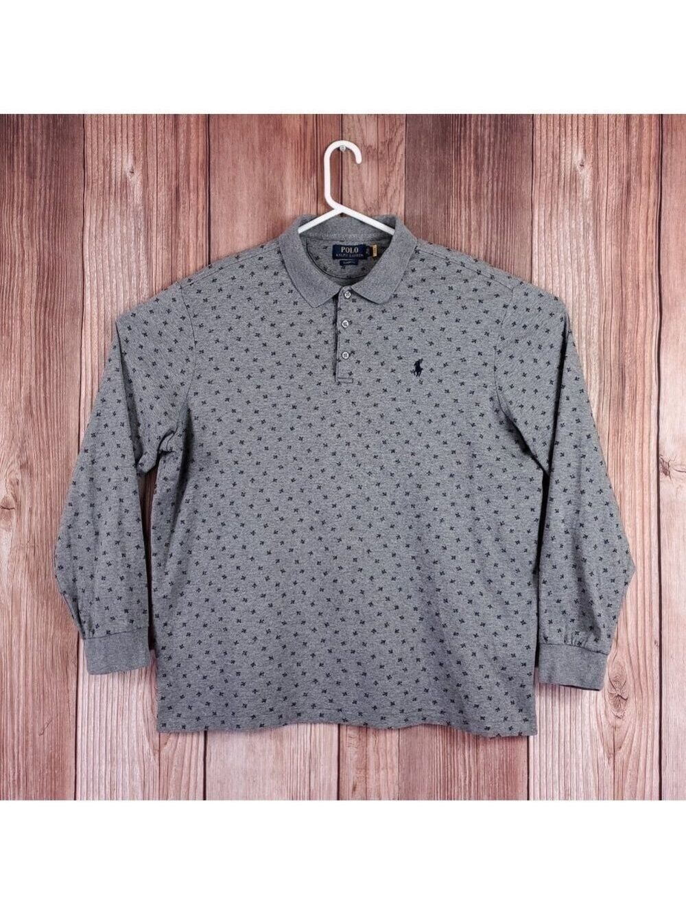 Polo Ralph Lauren Polo Shirt Mens XL Long Sleeve Gray Geometric AOP Classic Fit